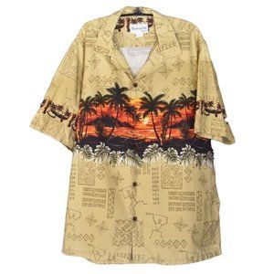 Men's Vintage Bishop Street Hawaiian Sunset Print Yellow  Dad Shirt 2XL